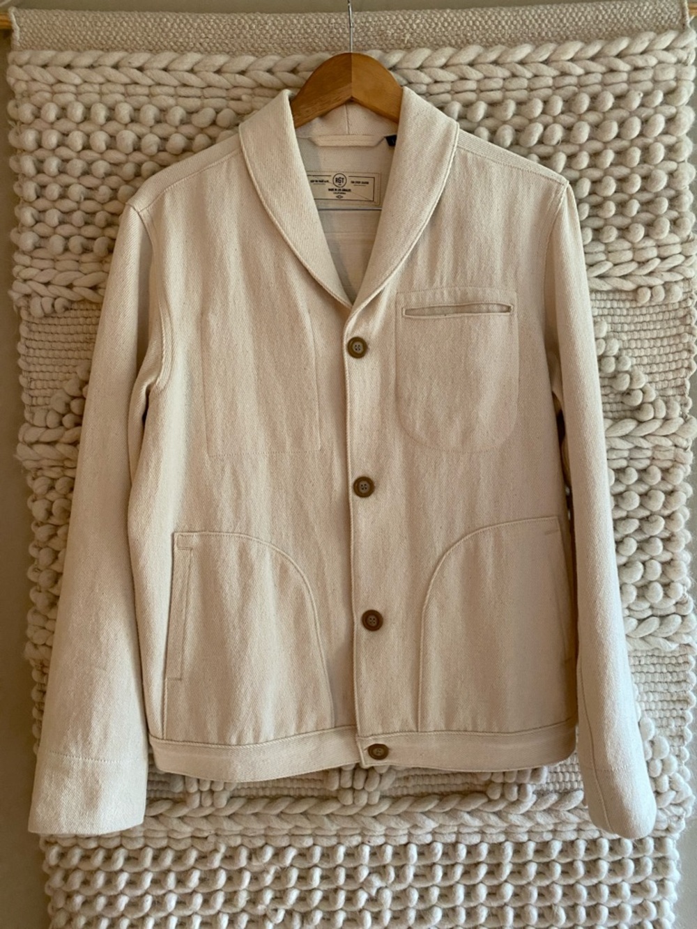 Rogue Territory Men's Large Cream White Shawl Collar Jacket Cotton Made in LA